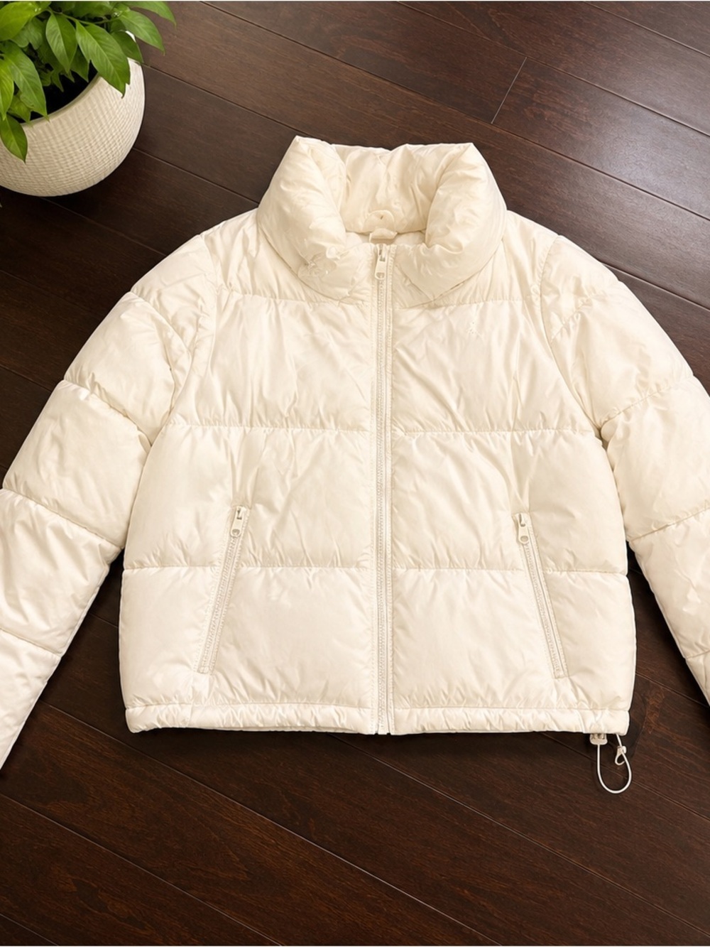 Women's Puffer Jacket - Cream Short Quilted Coat